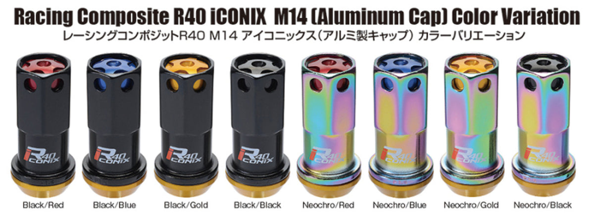 Project Kics 16+4 Locks Black R40 Iconix w/ Plastic Cap - 14x1.50