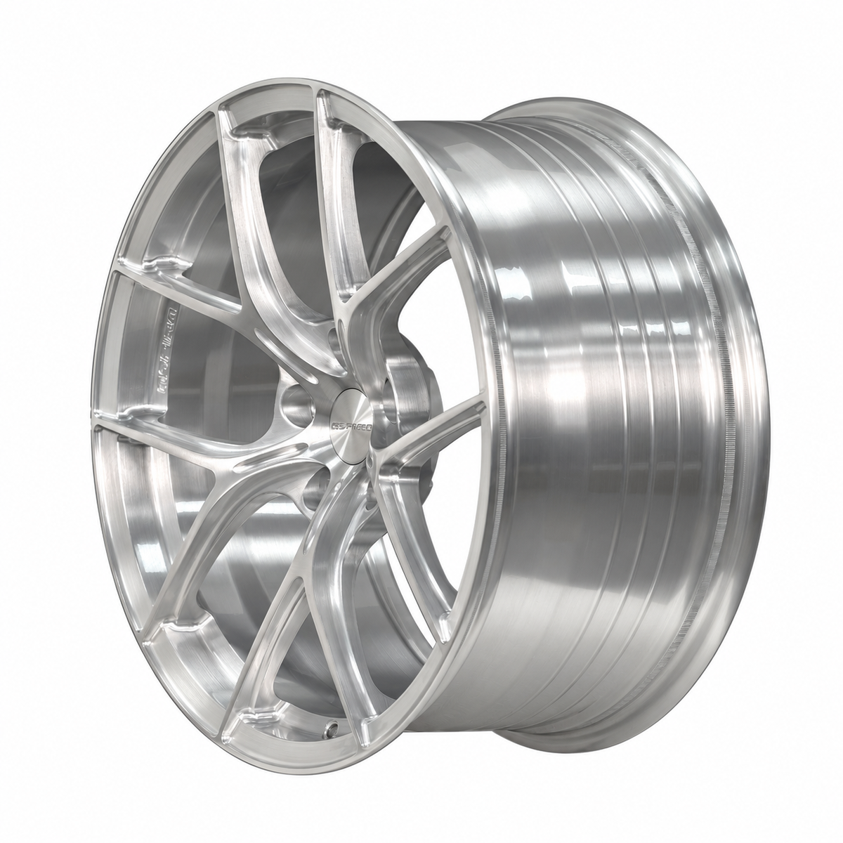 ASPIRA AV-5 19-inch Bright Brushed Silver forged wheel angled view