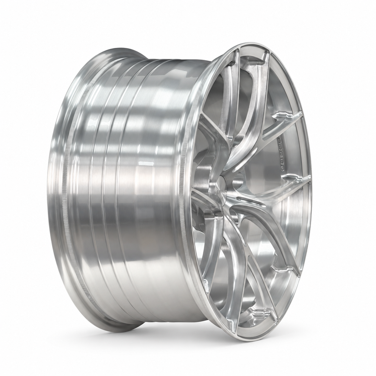 ASPIRA AV-5 19-inch Bright Brushed Silver forged wheel reverse angled view