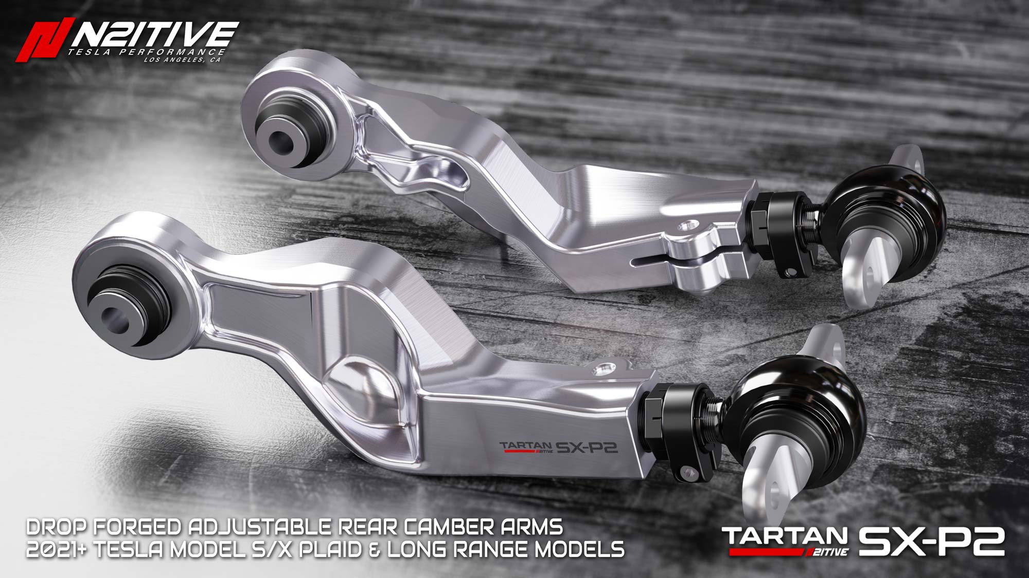 N2itive TARTAN SX-P2 2021+ Tesla Model S/X PLAID & Long Range Forged Adjustable Rear Upper Camber Arms (1 PAIR)