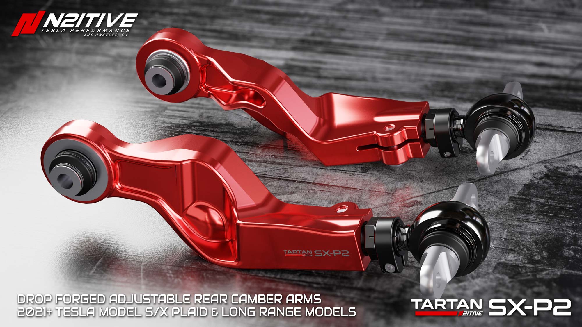N2itive TARTAN SX-P2 2021+ Tesla Model S/X PLAID & Long Range Forged Adjustable Rear Upper Camber Arms (1 PAIR)